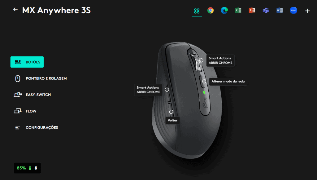 Review: mouse mx anywhere 3s tem bateria para dar e vender Captura de tela do aplicativo logi options+ da logitech