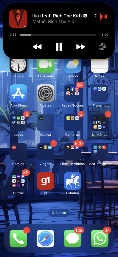 30 dicas e truques para você aproveitar o máximo do iphone 15 Uso da ilha dinâmica com app de músicas no iphone 15