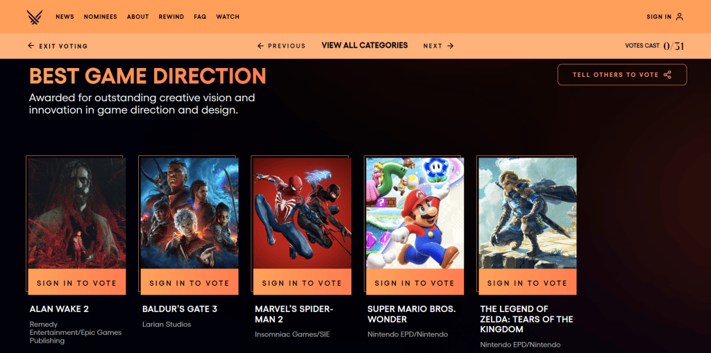 The game awards 2023: zelda e baldur's gate 3 disputam o jogo do ano The game awards 2023: zelda e baldur's gate 3 disputam o jogo do ano. Em um ano repleto de grandes lançamentos, chegou o momento de descobrir quais foram os principais destaques em diferentes categorias!