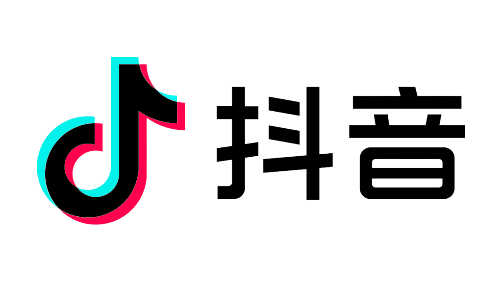Ícone do tiktok com logo e caracteres chineses associados a tendências tecnológicas e redes sociais.