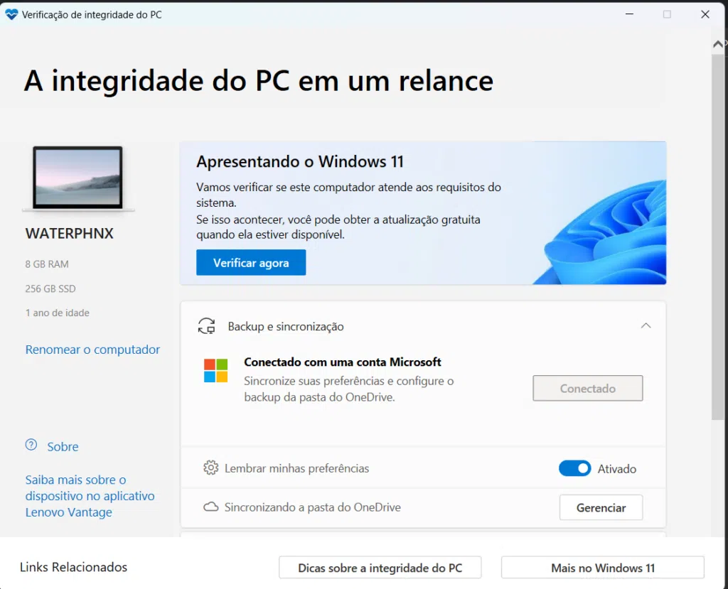 Como baixar e instalar o windows 11 Tela inicial do pc health check para saber se um pc pode baixar o windows 11