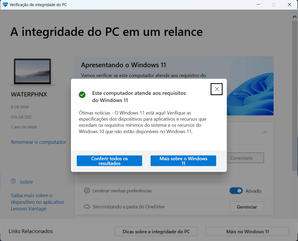 Tela de que um pc pode baixar o windows 11
