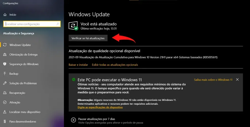 Como baixar e instalar o windows 11 Exemplo do windows update para atualização do windows