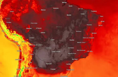 Ondulação de calor no brasil, mapa climático quente, notícias meteorológicas, mudanças climáticas, alertas de calor extremo.