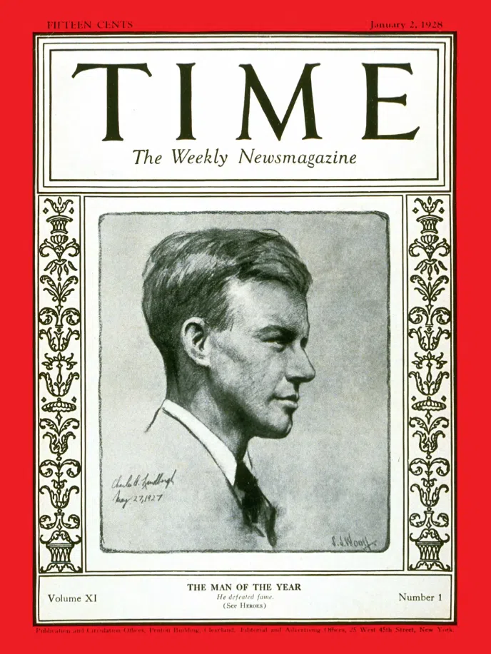 Omslag till tidskriften Time med en illustration av en man i profil; en veckotidning.