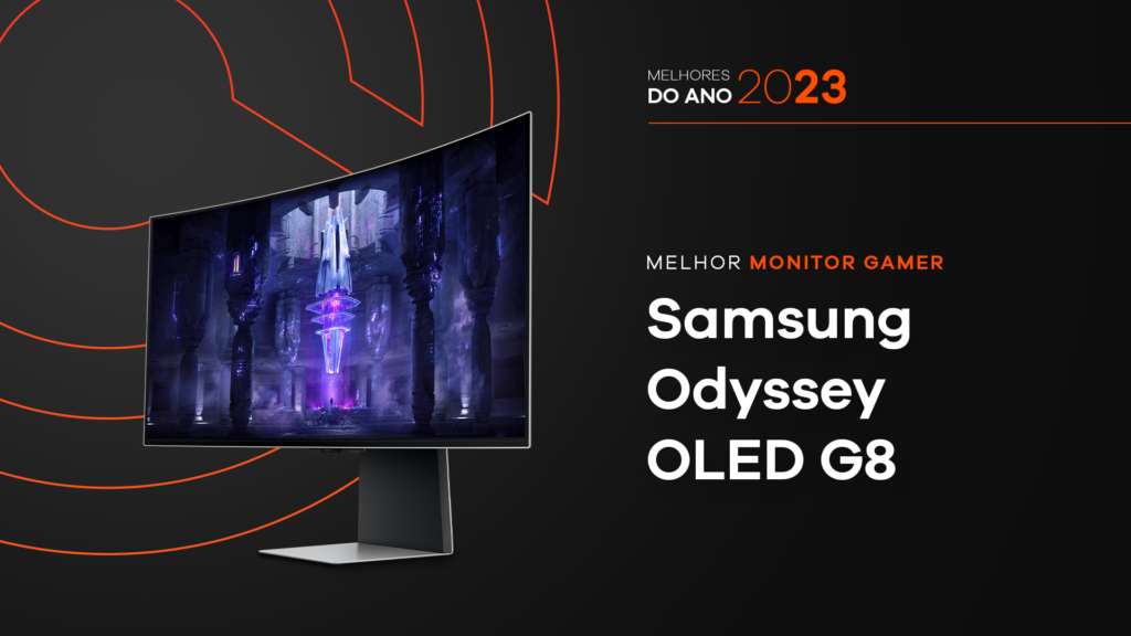 Melhores do ano no showmetech 2023: monitor gamer samsung odyssey oled g8 34". Imagem: caio nascimento, showmetech