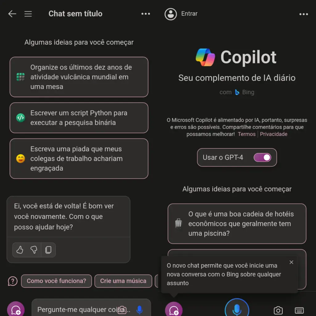 Aplicativo bing e copilot para android da microsoft