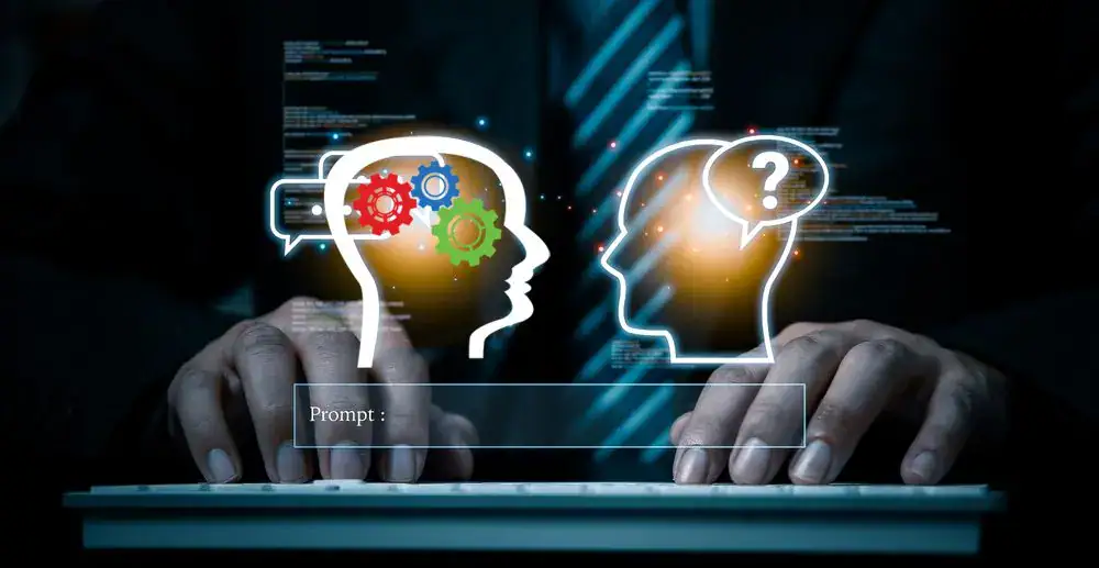 Como criar imagens a partir de texto com inteligência artificial Pessoa escrevendo prompt de texto para inteligência artificial