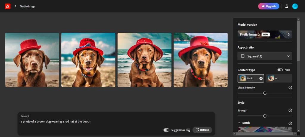 Conheça o adobe music genai control, a nova ia que transforma texto em música Tela de uso do adobe firefly para criar imagens por meio de inteligência artificial