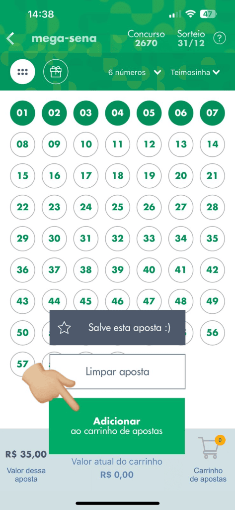 איך לשחק במגה-סנה באינטרנט לאחר הכניסה, בחר את הספורט שאתה רוצה להמר עליו ואת מספרי המזל שלהם. תמונה: lucas gomes, smt