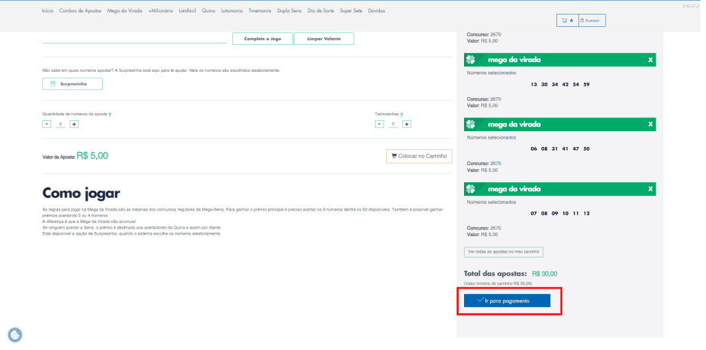 איך לשחק במגה-סנה באינטרנט אשר את הסכום הכולל של ההימורים שלך והמשך לתשלום. תמונה: lucas gomes, smt