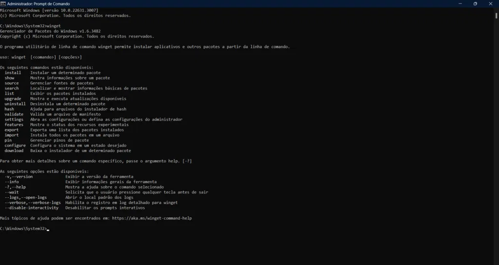 Como atualizar e instalar drivers no pc de forma fácil Prompt de comando do windows com a função winget já ativa