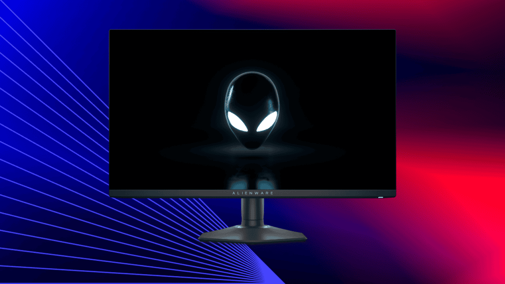 Alienware monitor com design futurista e iluminação espacial para gamers.