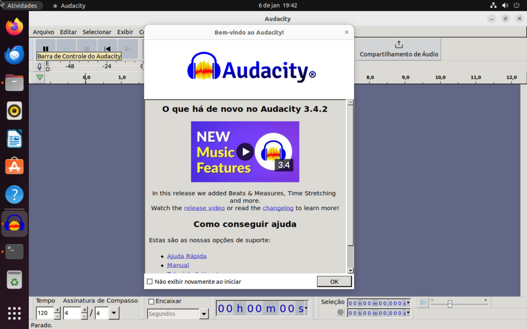 Instalando programas no linux com o appimage. No exemplo, o editor de áudio audacity foi instalado com o appimage no ubuntu 22. 04. 3
