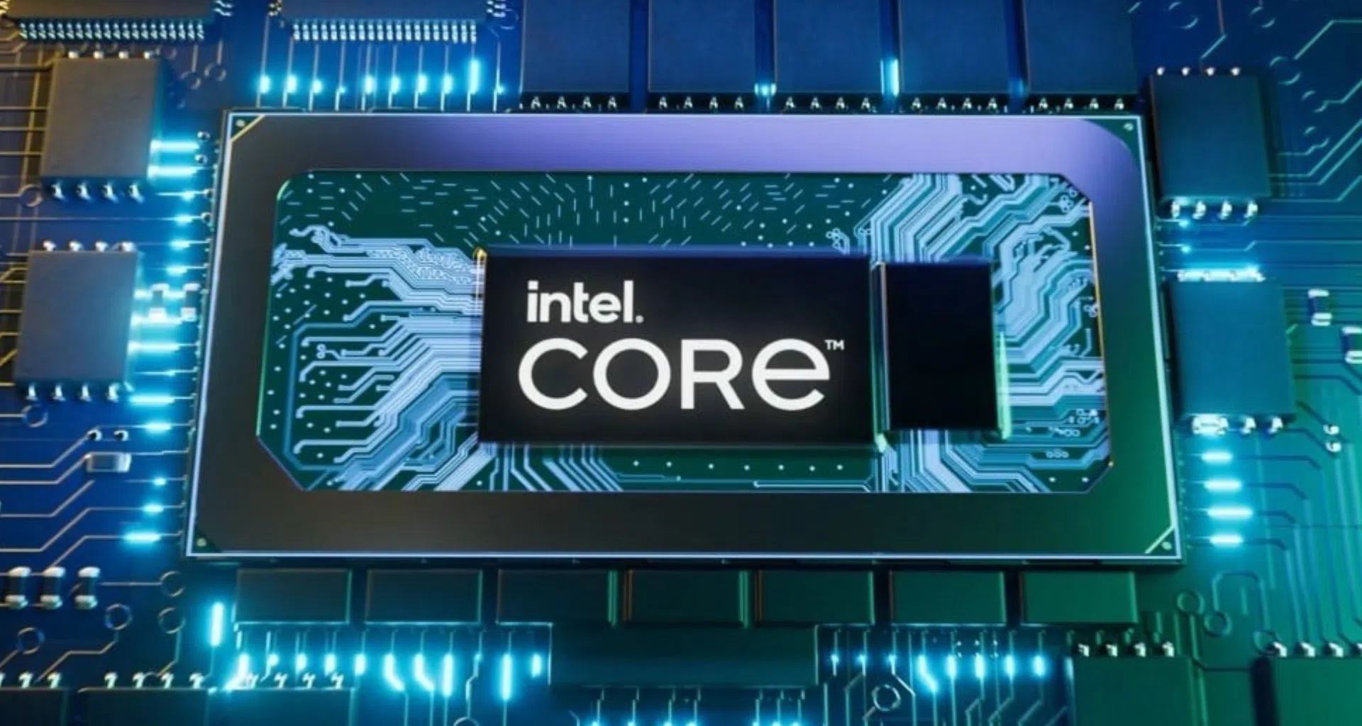 מעבד Intel Core המותקן על לוח אם מתקדם עם מעגלים אלקטרוניים.
