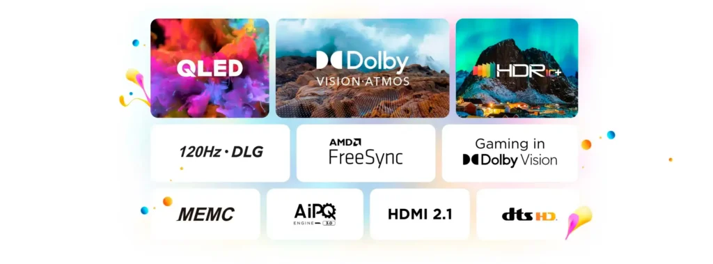 1. Telas 4k com qled, dolby atmos e hdr10+ para uma experiência imersiva de cinema.