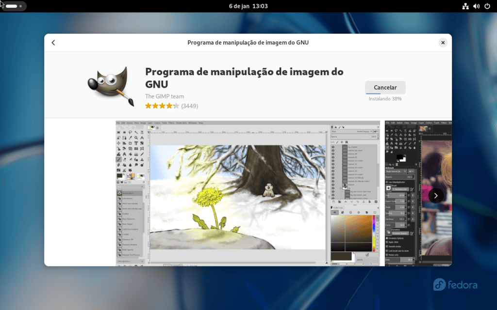 Como remover e instalar programas no linux Usando o gnome software para instalar programas no fedora 39. No exemplo, instalação do gimp