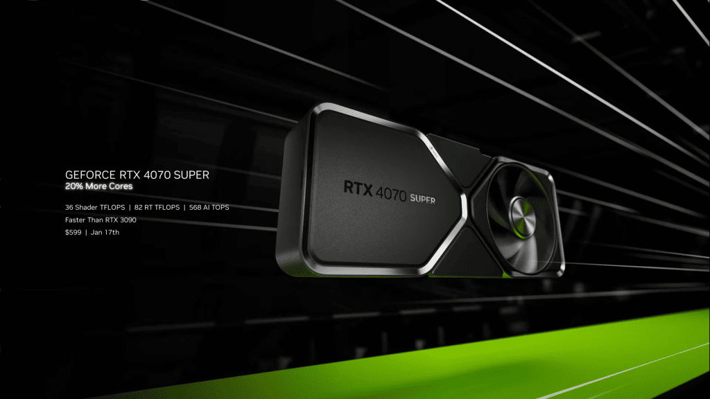 Ces 2024: nvidia presenteert super 40-serie rtx grafische kaarten Rtx 4070 super is het model dat de meeste upgrades heeft gehad
