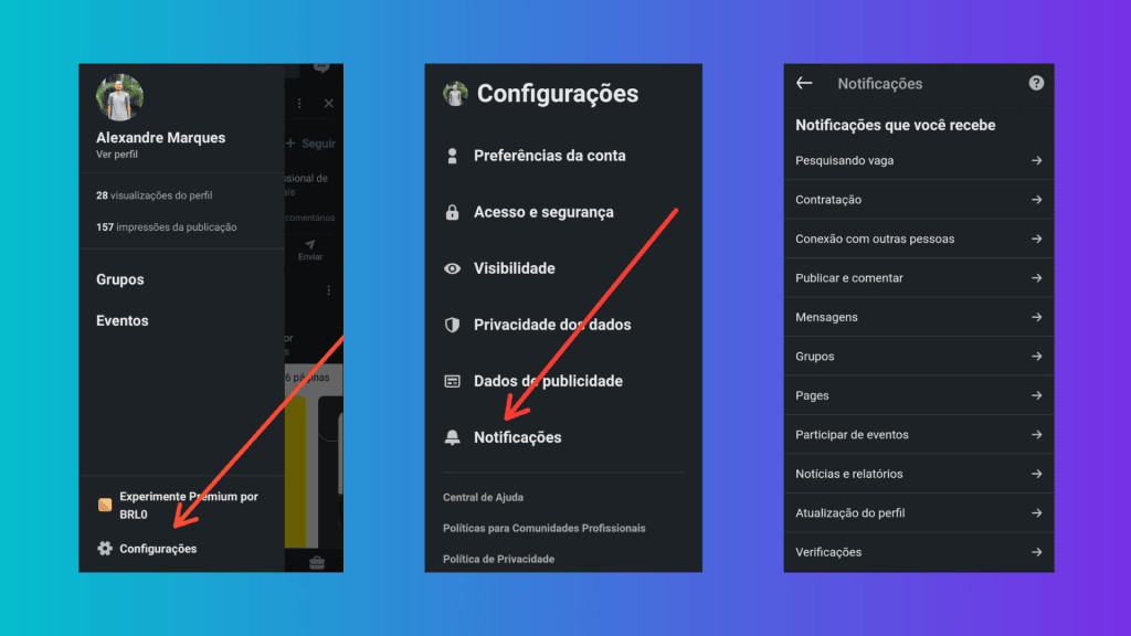 Configurações de notificação no instagram mostrando opções de controle de alertas e privacidade.
