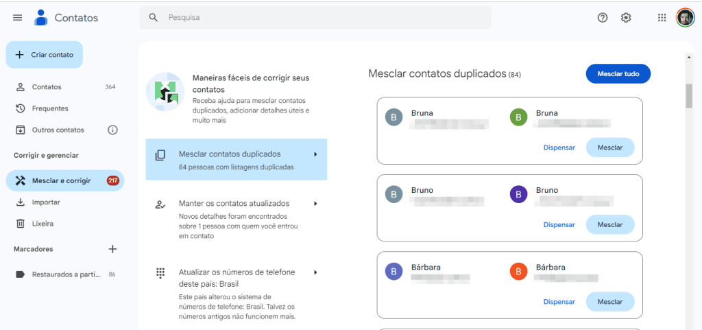 Organize os seus contatos do gmail com essas 10 dicas Organize contatos do gmail encontrando dados duplicados na seção "mesclar e corrigir". (foto: reprodução/showmetech/enzo sapio monello)