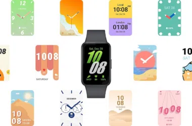 Relógio inteligente com diversas interfaces de mostradores digitais e wearables modernos.