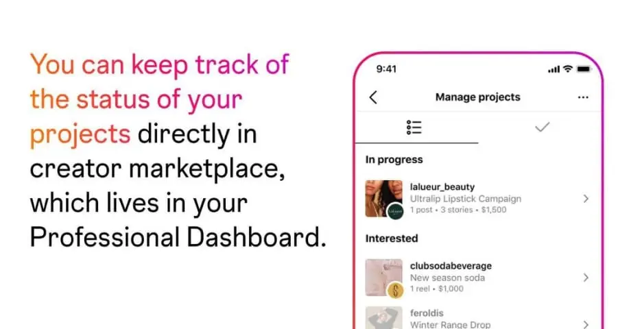 Seção especial de mensagens de parceiros do marketplace de criadores do instagram