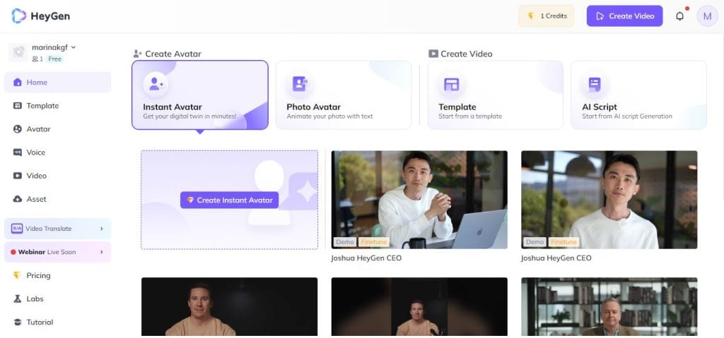 Como usar o heygen para gravar vídeos com ai Home da área de criação de vídeos heygen
