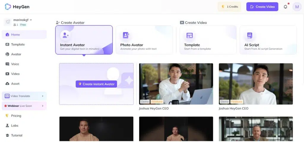 Como usar o heygen para gravar vídeos com ai Home da área de criação de vídeos heygen