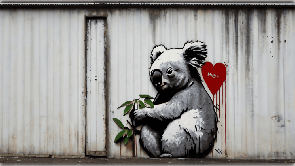 Koala de rua em graffiti, arte urbana, arte de rua, street art, melbourne.