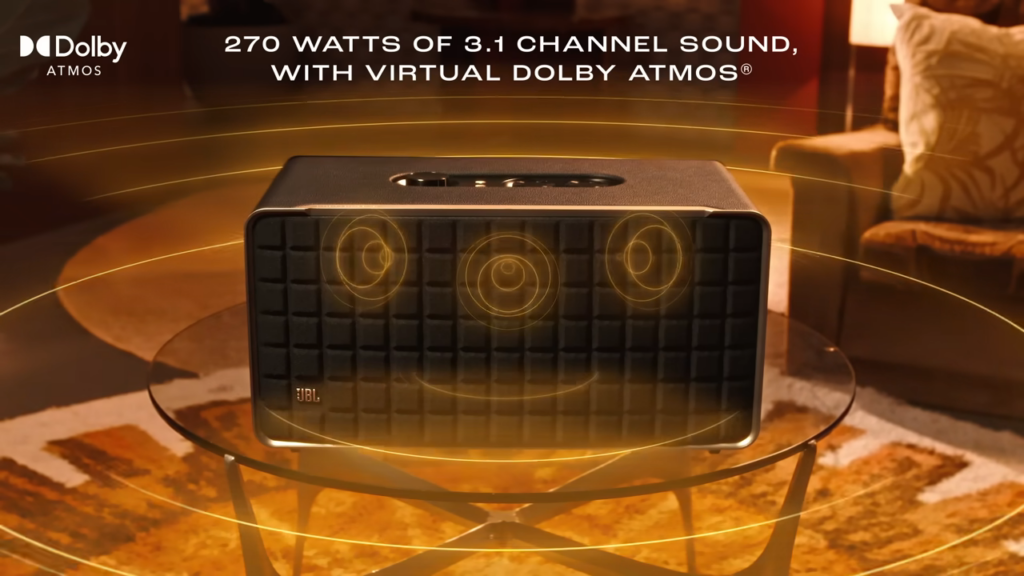 Essa é uma caixa de som com áudio 3d, capaz de oferecer mais imersão à experiência do usuário. Imagem: jbl