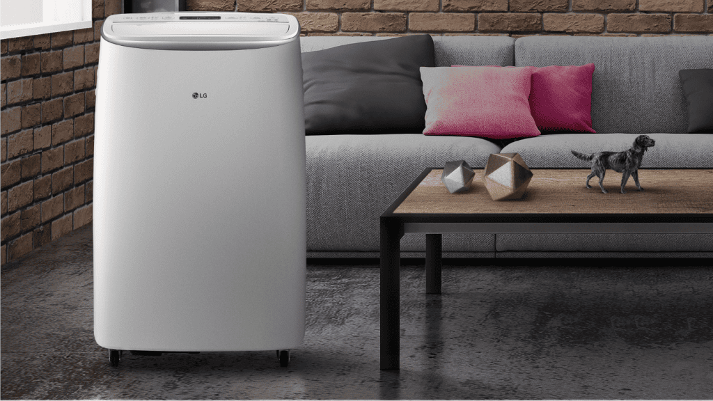 Découvrez quels climatiseurs LG sont actuellement les meilleurs Sur l'image, il y a un climatiseur portable LG, en blanc.