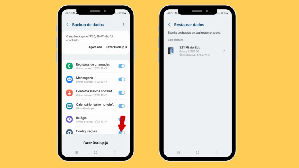 Como fazer backup e restauração no android Passo 2 e 3: restaurar dados no samsung.