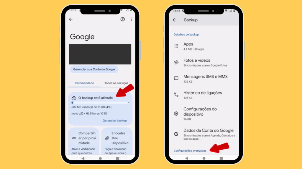 Como fazer backup e restauração no android Passo 2 e 3: backup no google.