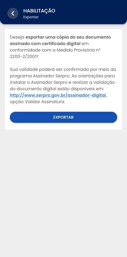Como cadastrar e usar a cnh digital no celular Exportar a cnh digital