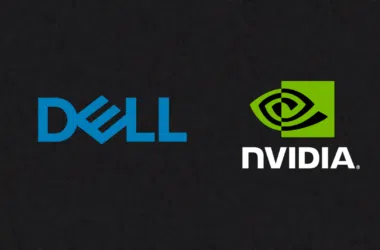 Logo dell e nvidia em fundo preto com destaque às marcas de tecnologia e inovação.