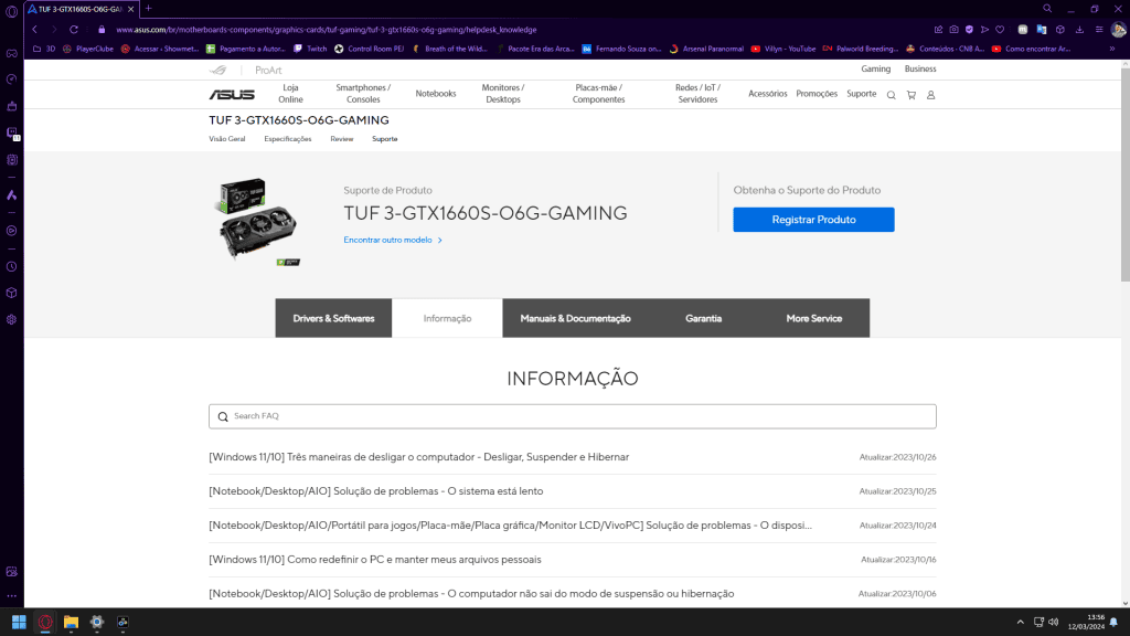 Placa de vídeo asus tuf 3-gtx1660s-o6g-gaming para games e alta performance.