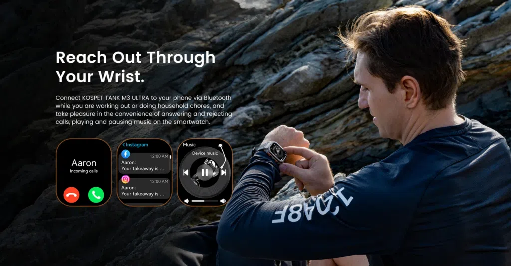 Smartwatch kospet tank t3 ultra é lançado com design esportivo e recursos fitness Atenda a chamadas, troque de música ou confira as notificações do seu celular. Imagem: kospet