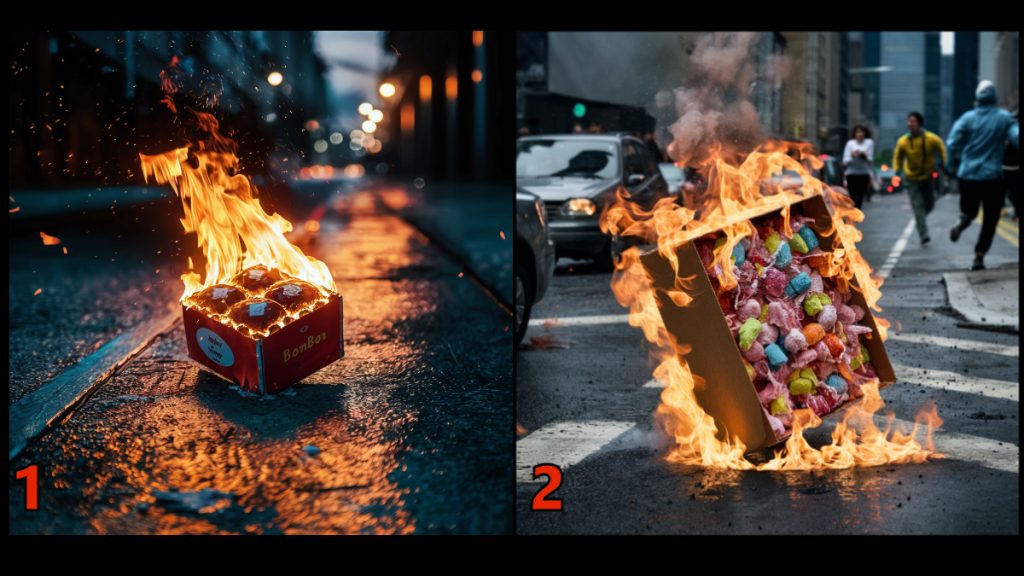 Explosão de caixa de fogos de artifício na rua.