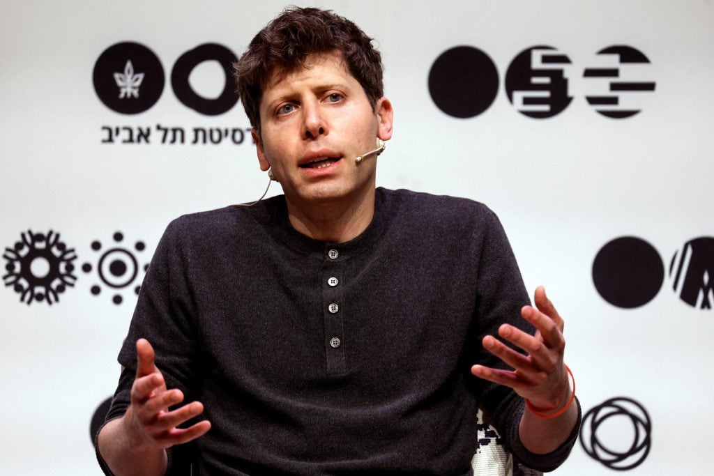 Sam altman, ceo of microsoft-backed openai and chatgpt creator speaks during a talk at tel aviv university in tel aviv