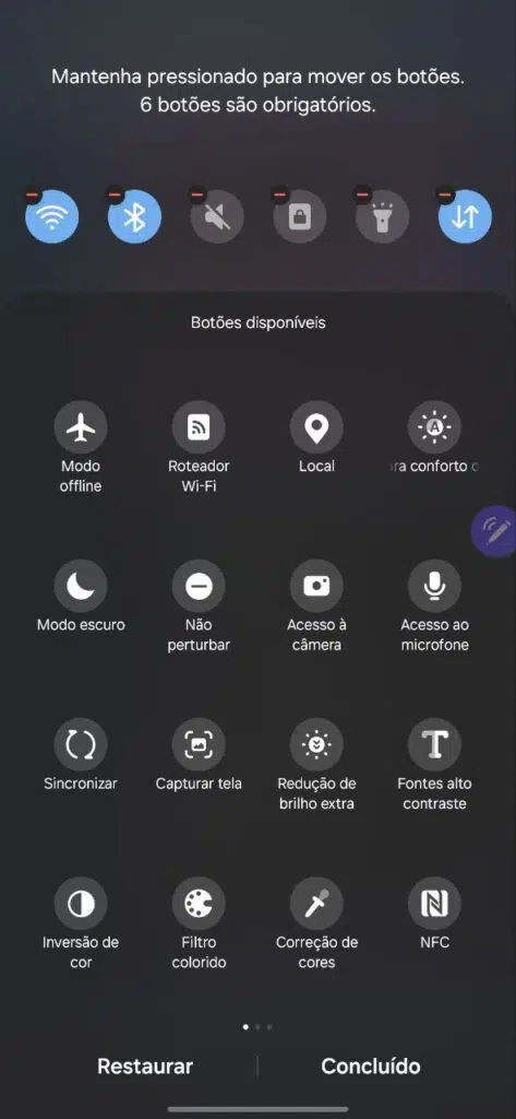 Modificando as funções rápidas do galaxy s24