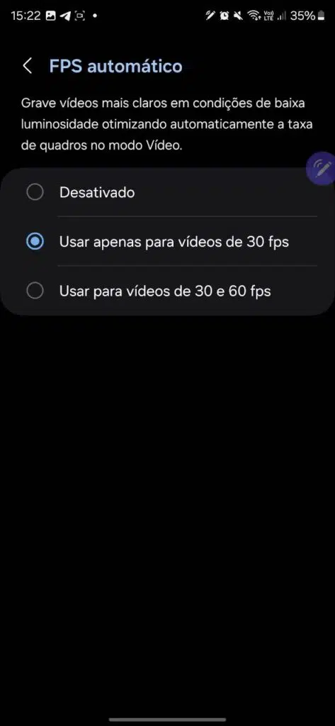 Fps automático no galaxy s24