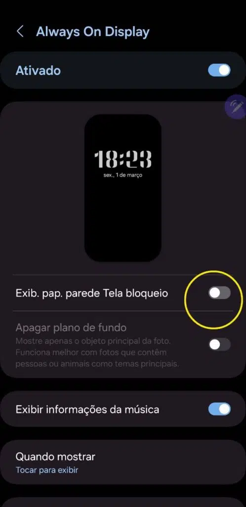 Papel de parede no modo always on display dos galaxy s24