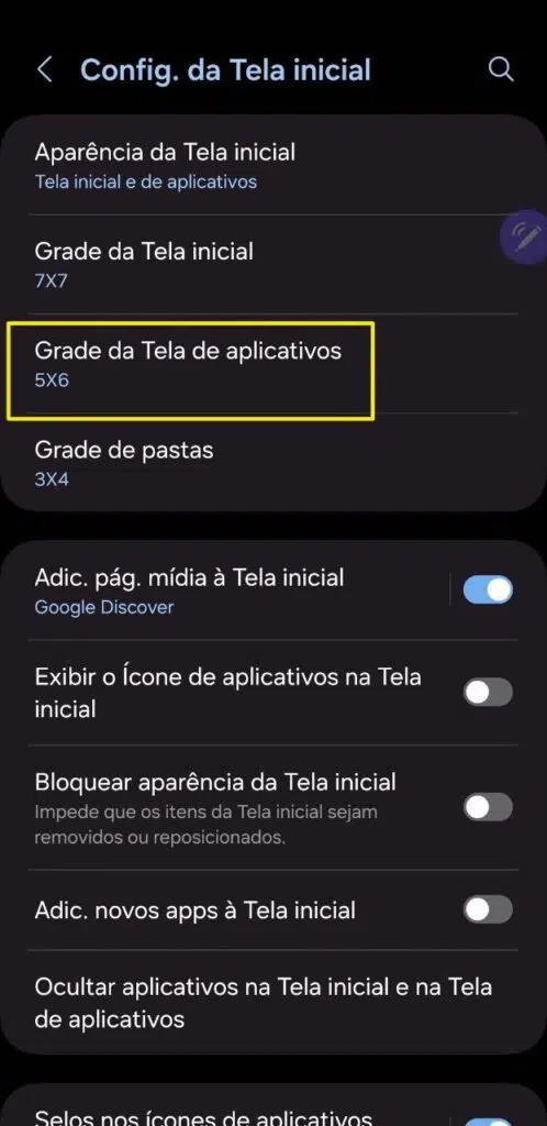 Mudando a grade da tela de apps no galaxy s24