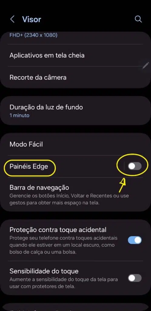 Ativando os painéis edge no galaxy s24