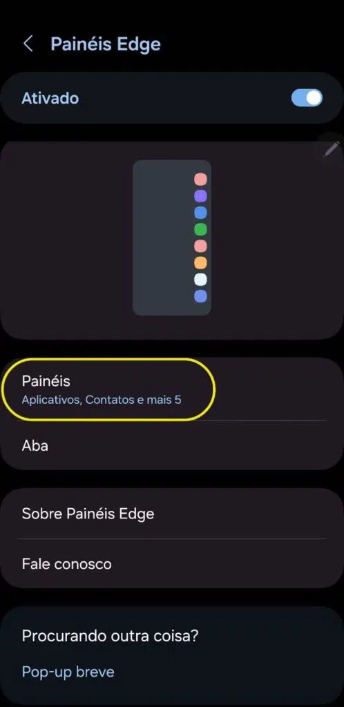 Ativando os painéis edge no galaxy s24