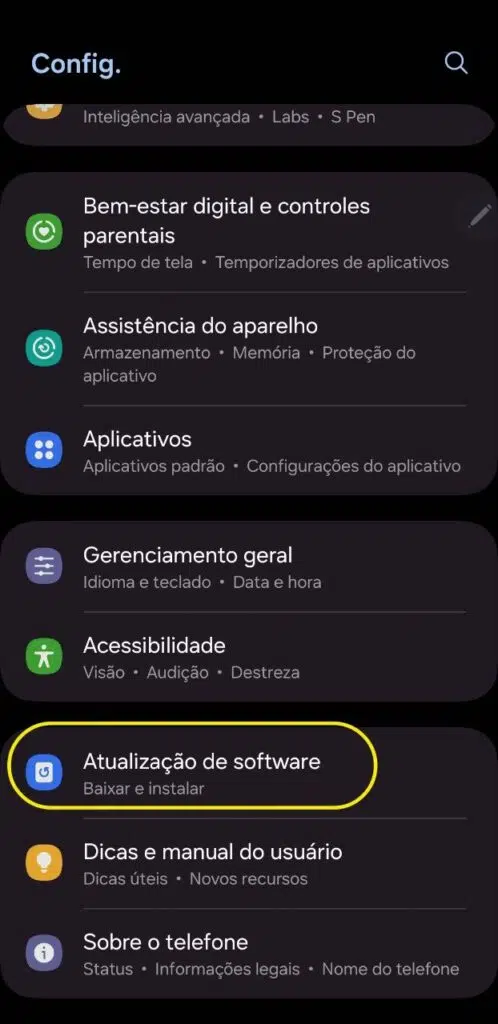 Atualização do sistema nos galaxy s24
