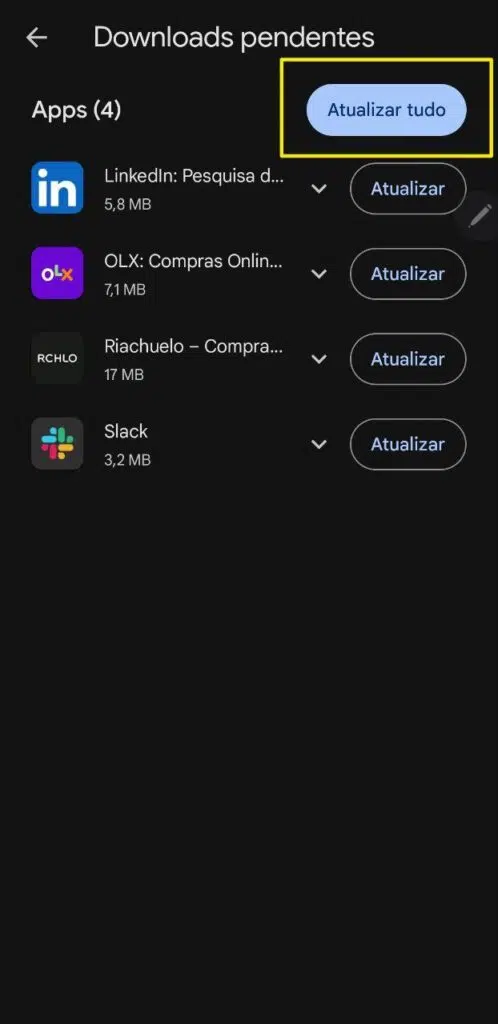 Atualizar apps da google play store