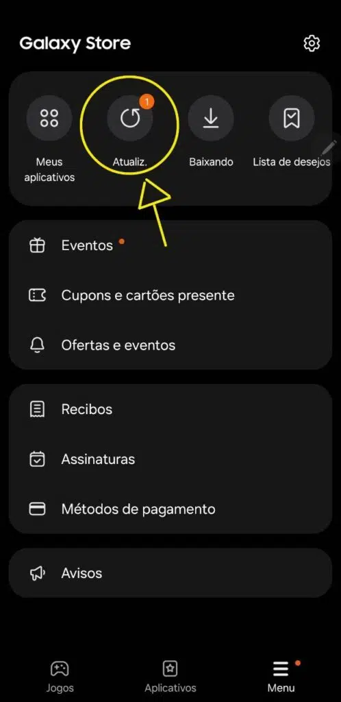 Atualizar apps da galaxy store