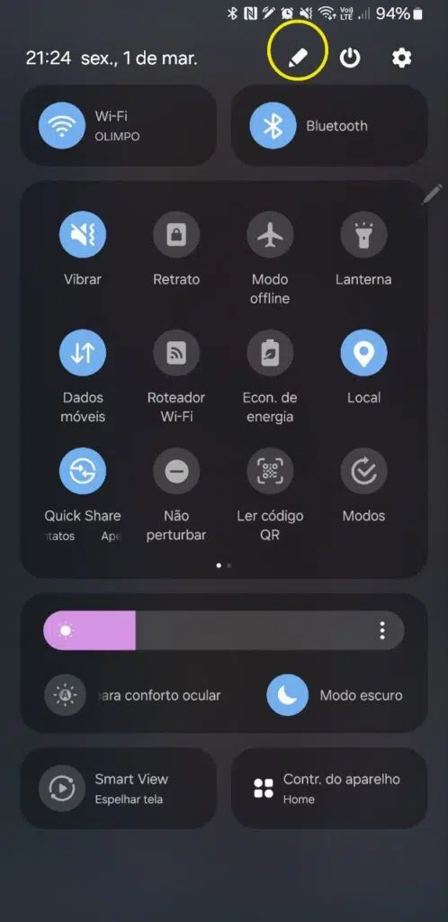 Modificando as funções rápidas do galaxy s24
