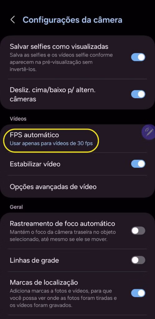 Fps automático no galaxy s24